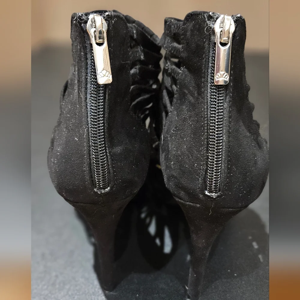 Fergalicious “Tinker” Black Strappy Stiletto Heels - Picture 2 of 10